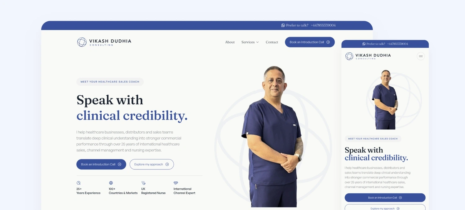 Website design project for a medical consultant with global reach